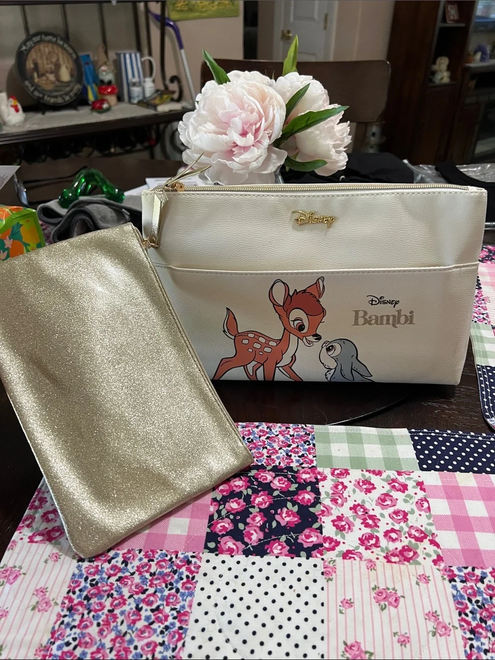 New Disney Bambi Cream Wristlet bag with cosmetic bag BAMBI